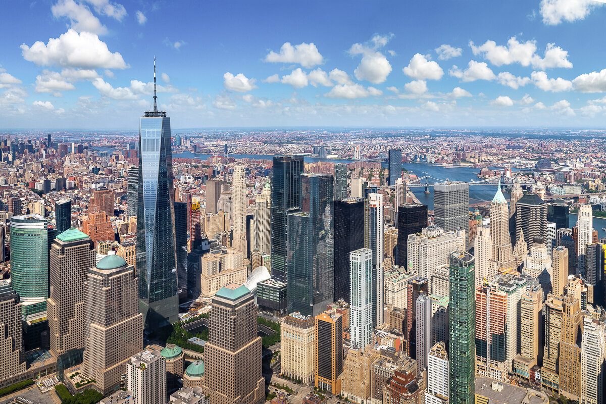 Vue sur les buildings de New York depuis l'hélicoptère