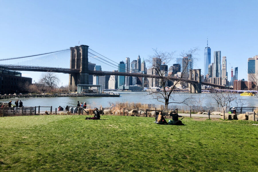 Vue sur la skyline depuis le Brooklyn Bridge Park