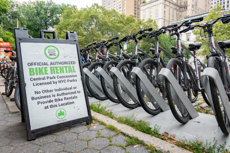 Panneau pour la location de vélo à Central Park