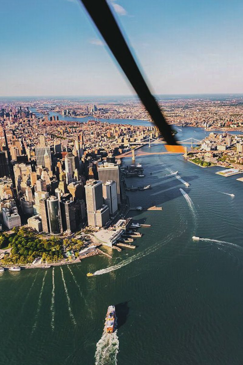 Aerial view of lower Manhattan New York City and the Hudson River